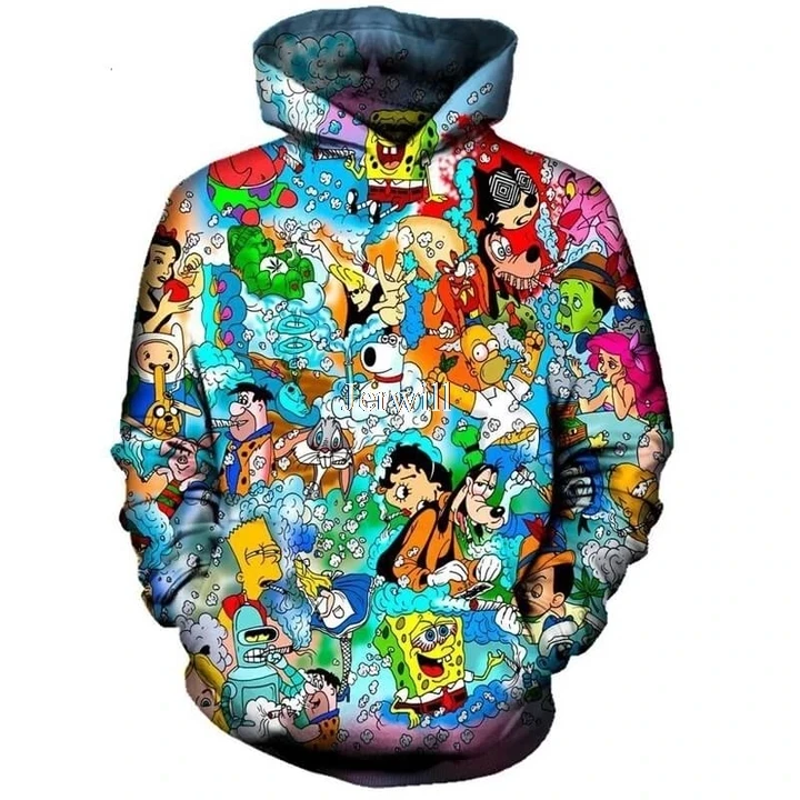 

90s 3D Cartoon Hoodies Men Women Outdoor Clothing Unisex Hooded Coats Sweatshirts Tops