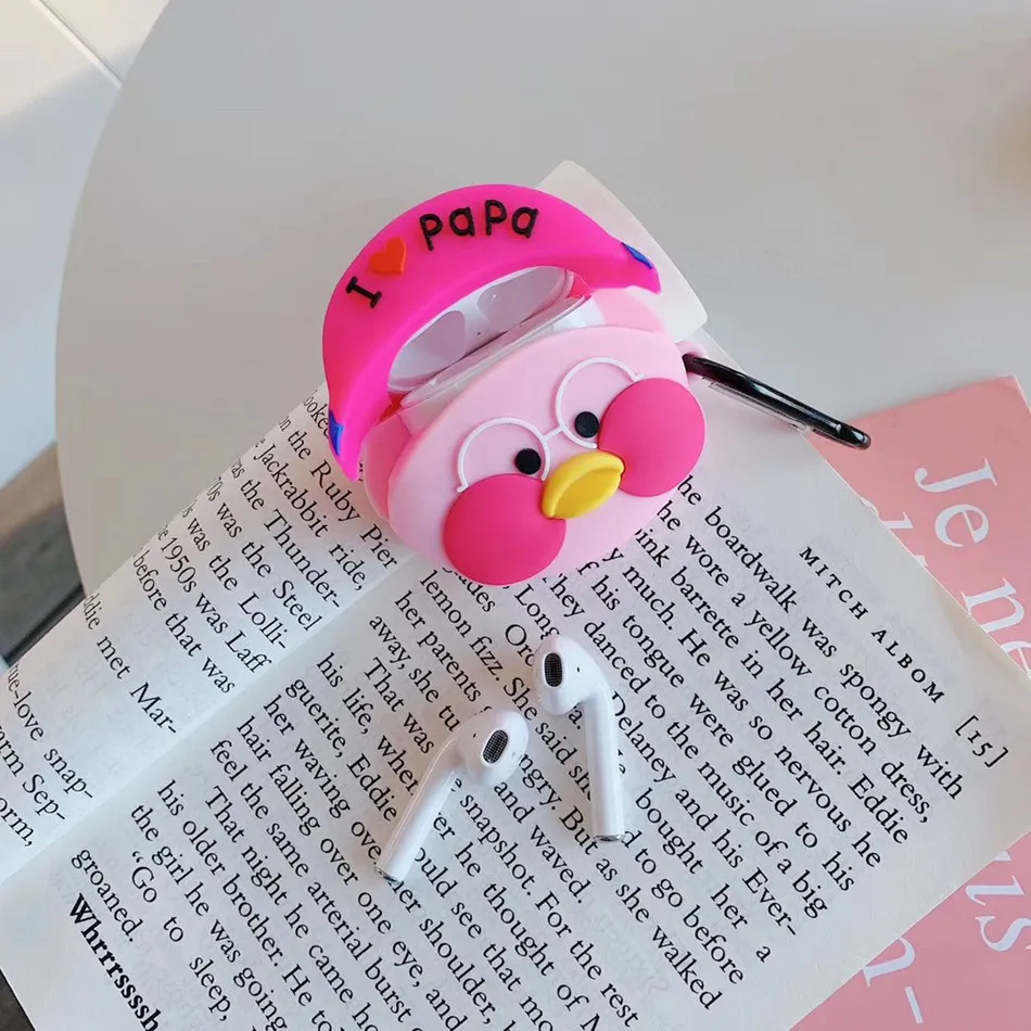 3D чехол для наушников для Airpods, чехол, милый силиконовый чехол с изображением собаки утки из мультфильма для Apple Air pods 2, наушники/Earpods, чехол, брелок, кольцо