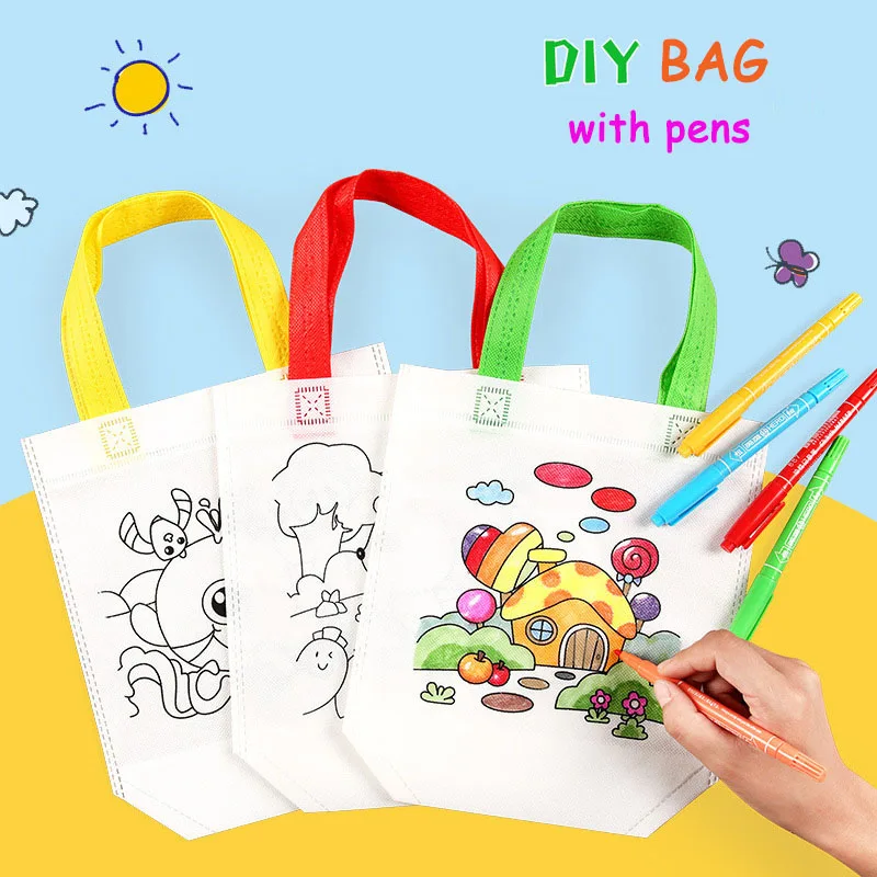 

DIY Graffiti Party Goodie Bags DIY Colorful Kids Tote Favors Candy Bags Art Painting Bags Crafts Supplies for Kids Festive Gifts