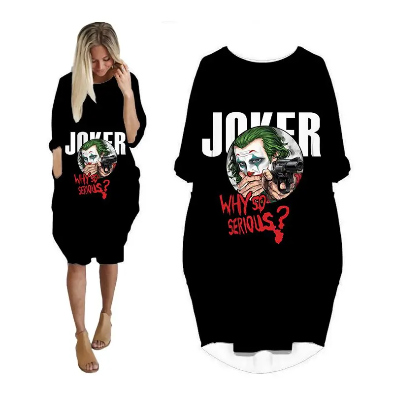 

midi dress women summer joker 3d print streetwear korean fashion dresses shirt hip hop clothing harajuku plus size punk clothes