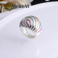 meicem 2021 fashion enamel adjustment silver color finger ring boho geometric rings for women lady party wedding jewelry