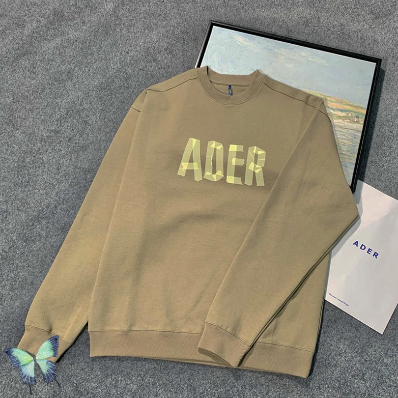 

2021SS Ader Error Sweatshirts Viscose Sticker Letter Outer Seam Men Women Khaki Ader Error Hoodies Sweatshirts
