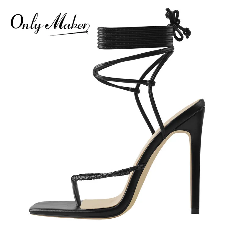 

Onlymaker Women's Black Cross-tied Thin High Sandals Big Size Fashion Party Sandals