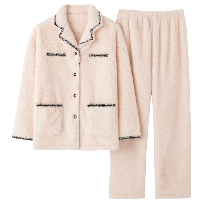

2021 Autumn and Winter Korean Version of Small Fragrance Light Luxury Long-sleeved Pajamas Flannel Thickening Home Service