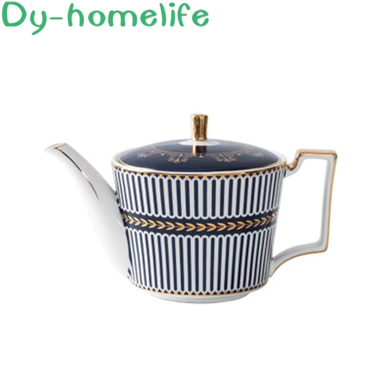 

11-piece Set of Nordic Phnom Penh Blue Striped Ceramic Coffee Tea Set Household Bone China with Saucer Tea Cup Pot Coffee Set