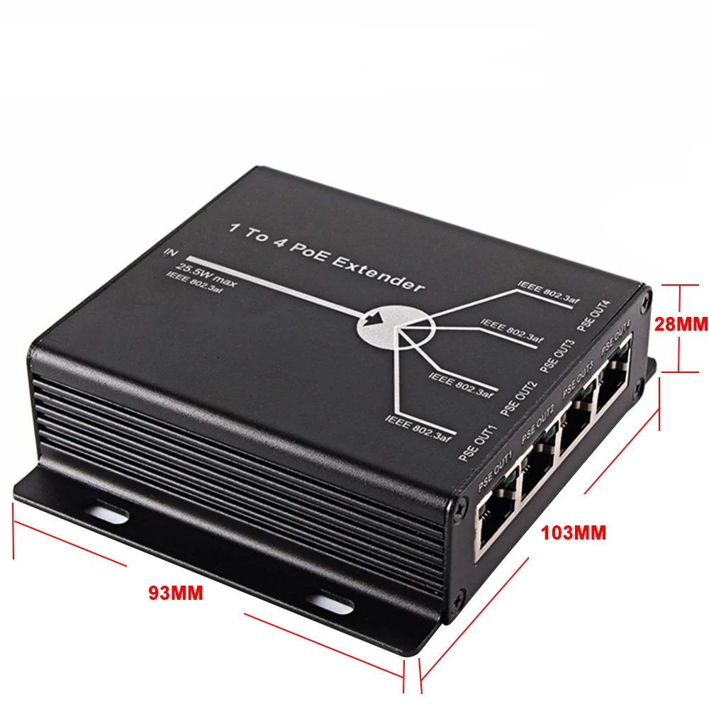 PoE удлинитель 1 порт 10/100M IEEE802.3at (питание) до 4 портов s IEEE802.3af (выключение) для POE IP