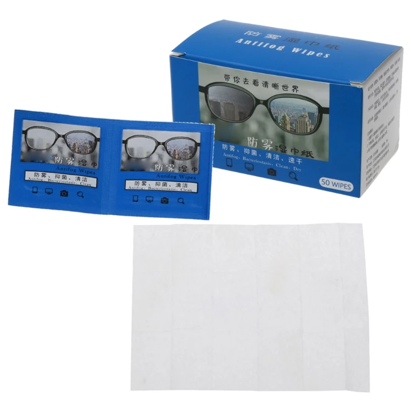 

50Pcs Anti-Fog Wipes for Glasses Pre-moistened Antifog Lens Wipe Individually Wrapped Disposable Defogger Eyeglass Wipes