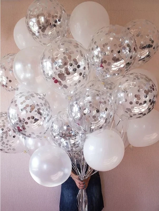 

30pcs 12inch Silver Confetti Balloon Happy Birthday Wedding Party Decor Globos Pearl White Air Helium Balls Baby Shower Supplies