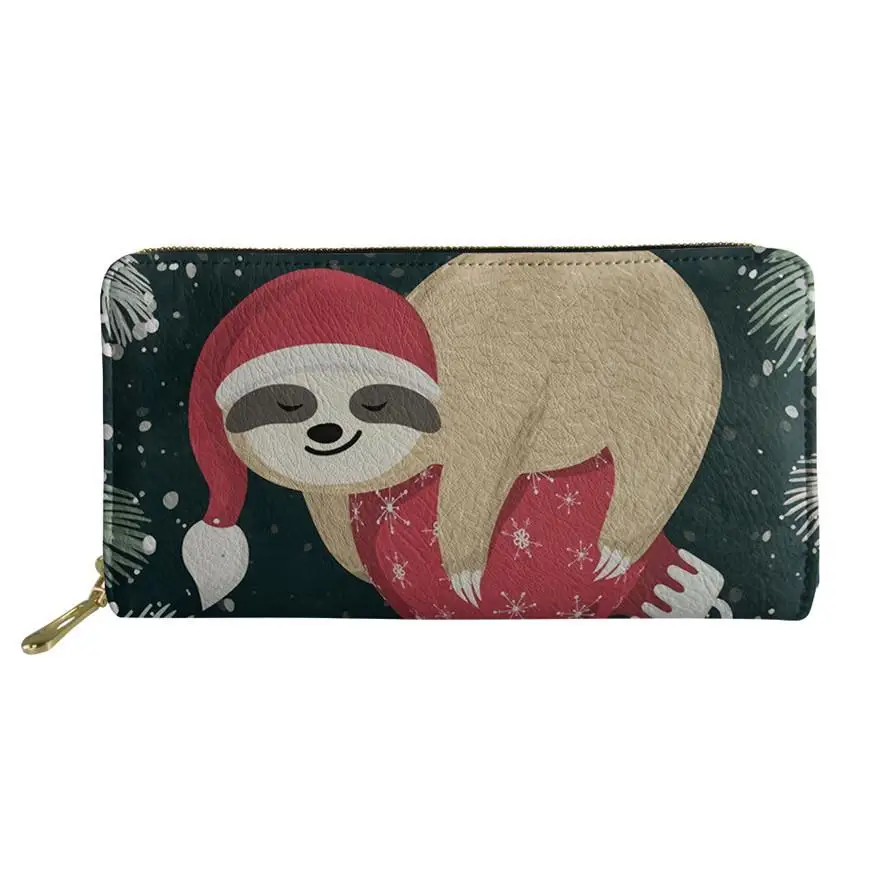 

Lovely Christmas Sloth Print Women Wallet with Zipper Money Bag Girls Cartoon Animal Card Holders Cellphone Pocket Purse