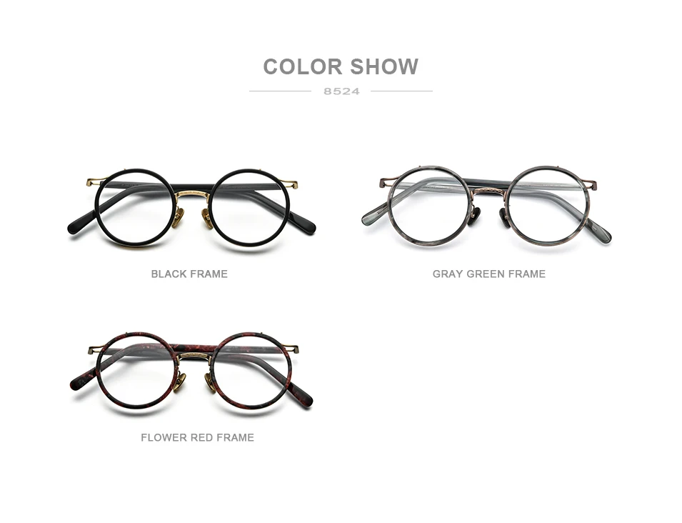 

Titanium Acetate Glasses Retro Women Round Frame Prescription Optical Eyewear Ultralight Myopia Eyeglasses Men Spectacle