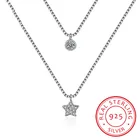 Новое поступление, Двуслойное ожерелье из стерлингового серебра 925 пробы со звездой, кулон, ожерелье, цепочка для женщин и девочек, ювелирные изделия