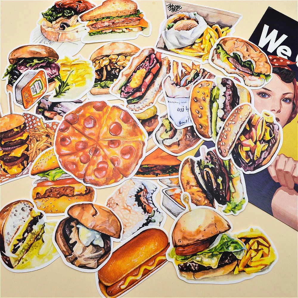 

25pcs Self-made Hamburg Potato Pizza Food Sticker Handbook Cute Literature and Art Fresh Diary Decorative stickers aesthetic