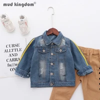 mudkingdom boys denim jacket turn down collar button embroidery panelled long sleeve fashion outerwear for spring autumn tops
