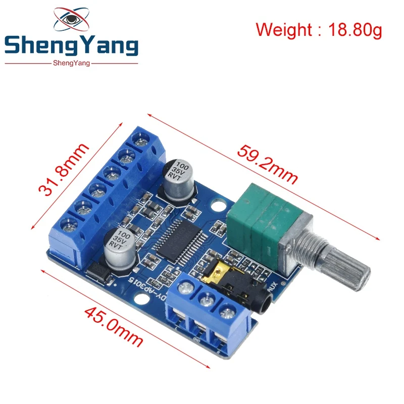 DY-AP3015 DC 8-24V 30W * 2 Class D Dual Channel High Power Stereo Digital Amplifier Board with Adjustable Volume Potentiometer |