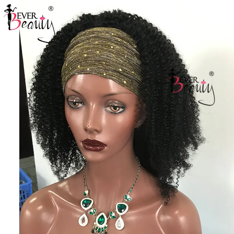 

4B 4C Afro Kinky Curly Headband Wigs For Black Women Brazilian Headband Wig Human Hair Full Machine Made Wig Ever Beauty Remy