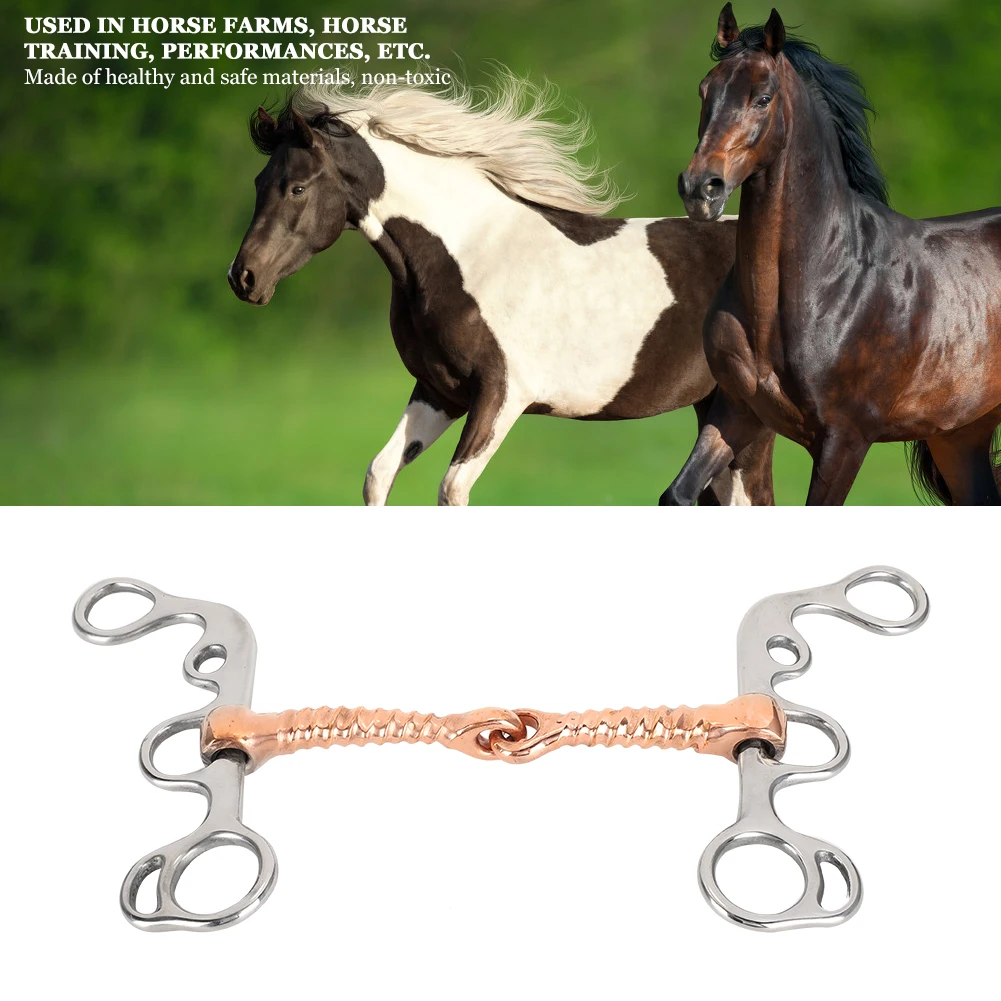Broca de Snaffle de acero inoxidable para entrenamiento de caballos, suministros de equipo ecuestre, varilla de cobre roscada de acero inoxidable, broca de caballo-3
