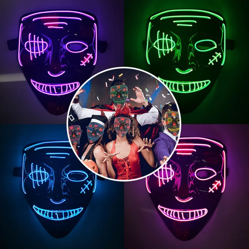 

Halloween Led Mask Light Glow In The Dark Neon Mask Masque Masquerade Party Masks Funny Masks Cosplay Cosmask Costume Supplies