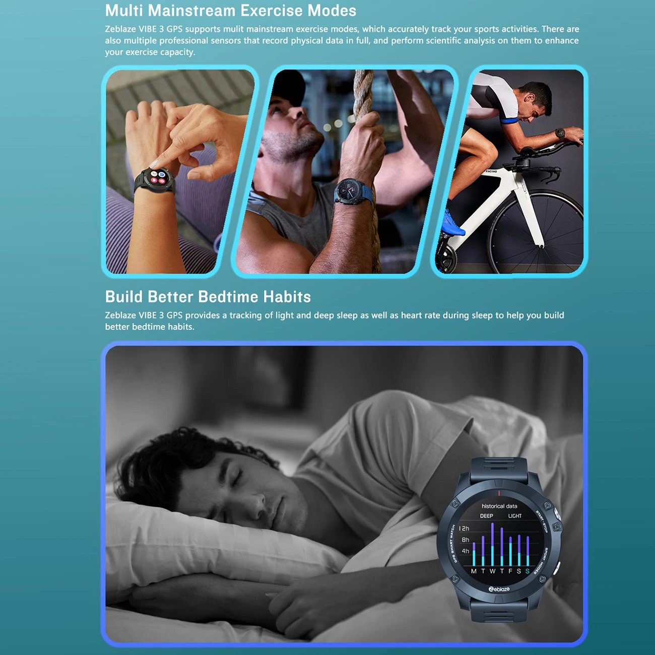 

Zeblaze Vibe 3GPS Smartwatch Color Screen Waterproof Heart Rate Multi Sports Modes GPS Watch For Android/IOS