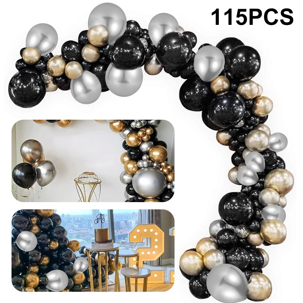 

115pcs Black Gold and Silver Balloon Garland Kit Arch Balloon Background Decoration for Graduation Wedding Birthday Party