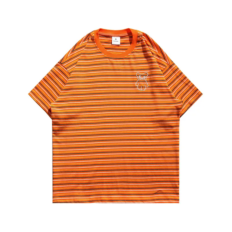 

Summer Korean style striped loose bear round neck short-sleeved t-shirt male half-sleeved H1089