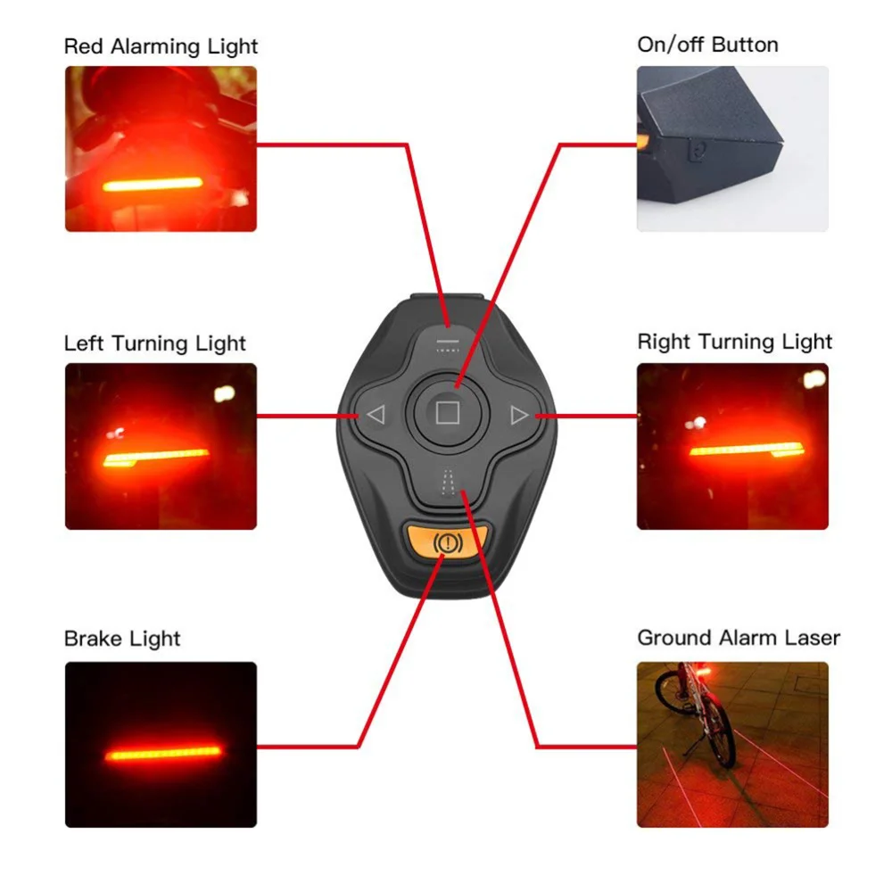 

Rechargeable Bike Tail Light Turn Signals Cycling Projector Safety Warning Lamp Back Flashlight