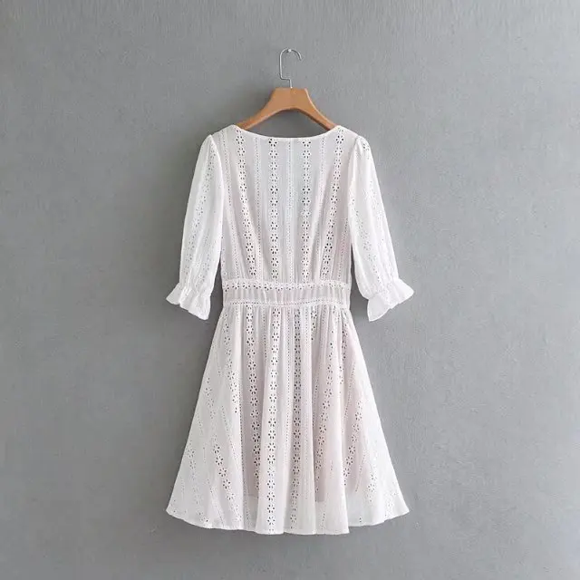 

Deep V Neck Sexy Summer Dress Women Strap Puff Sleeve Casual White Dress Female Streetwear For Holiday Mini Dress Vestidos 2021