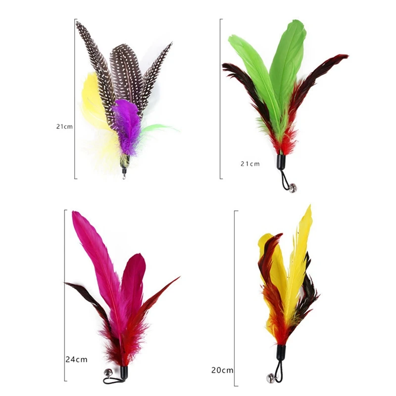 

OCHINE Funny Pet Cat Tease Wand Toys 8 pcs Colorful Feather Plush Mouse Heads Wand Small Bell Toys Kitten Interactive Stick Toy