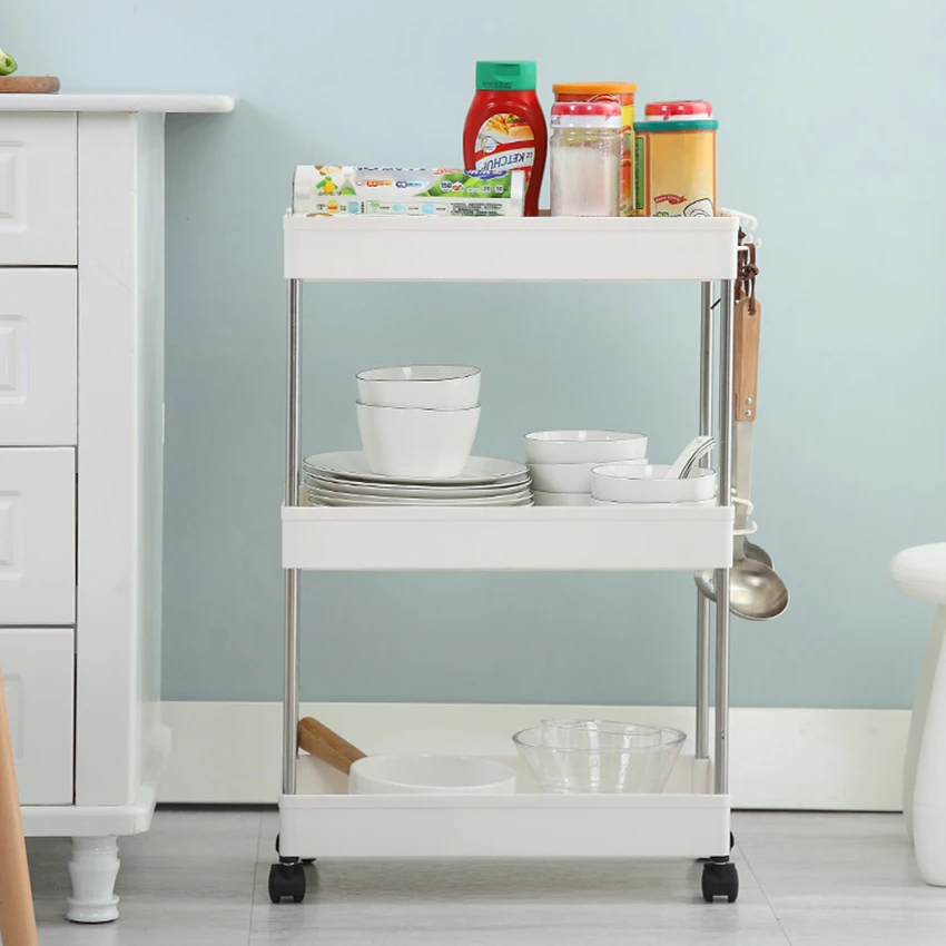 Двухуровневый кухонный стеллаж для хранения Стеллаж с колесами тонкая