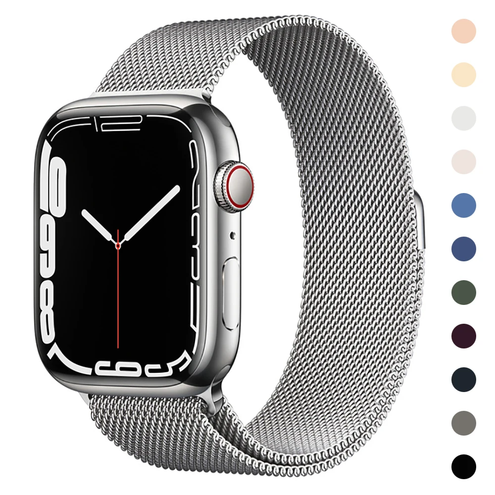 

Stainless Steel Milanese Loop Band - Silver Strap for Apple Watch Series 7 41mm 45mm 6 5 4 3 SE 44mm 42mm 40mm 38mm