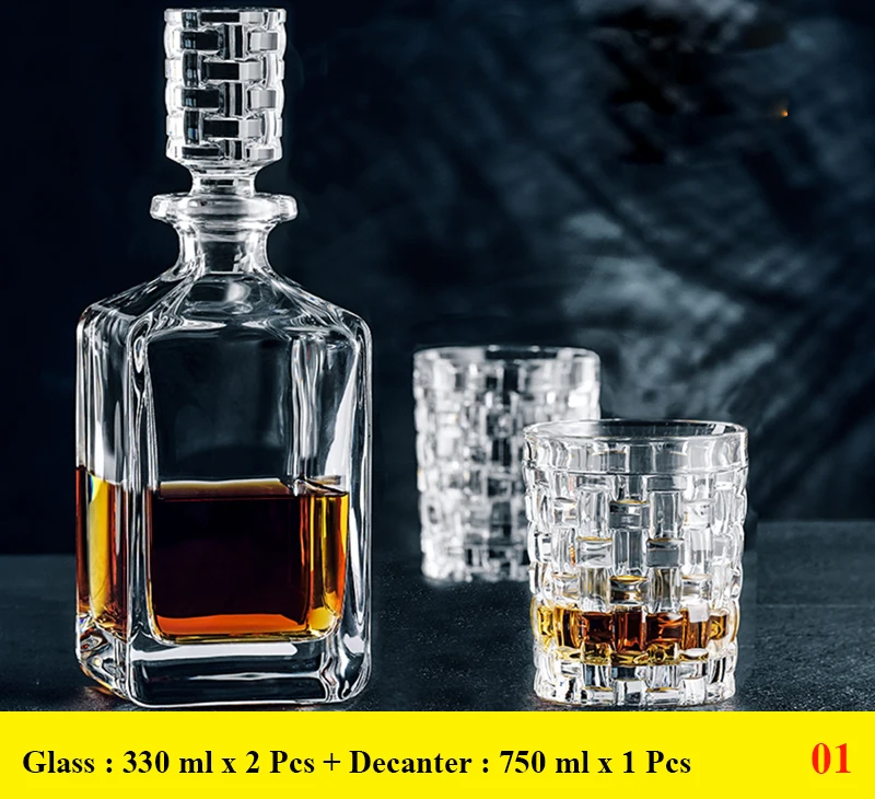 

Crystal Decanter Set With 4 Pcs Old Fashioned Glasses- Lead Free Crystal for Liquor Scotch Bourbon 200903-25