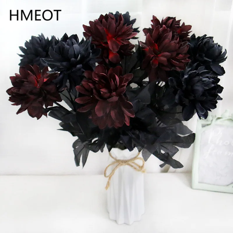 Черный искусственный цветок Бургунди Далии ветка свадебный материалы для
