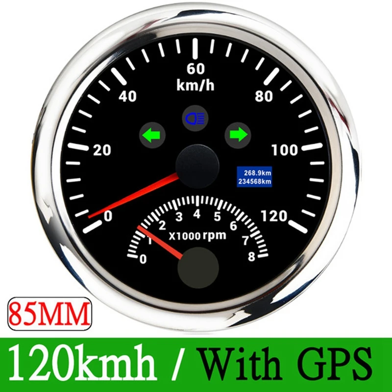 

2-в-1 85 мм Морской GPS Тахометр 0-200KMH Спидометр 0-8000 об/мин с красной подсветкой для морских грузовиков яхт