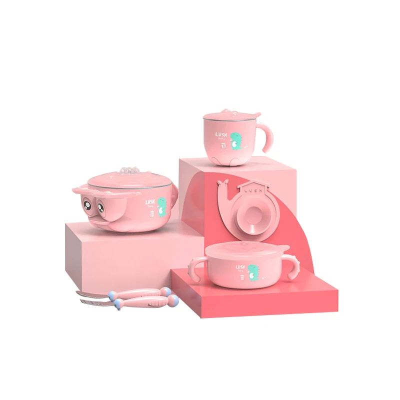 pink XIAOMI MIJIA/Детская водостойкая скатерть из нержавеющей стали, чаша для кормления, чашка с милым утеплителем, подарочный набор из 5 предметов - Цвет: pink