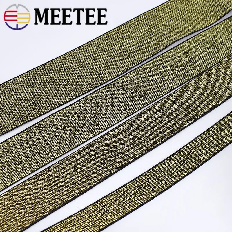 Meetee 5/10 метров 10-50 мм эластичные ленты Золотой Серебряный Блестящий резиновый