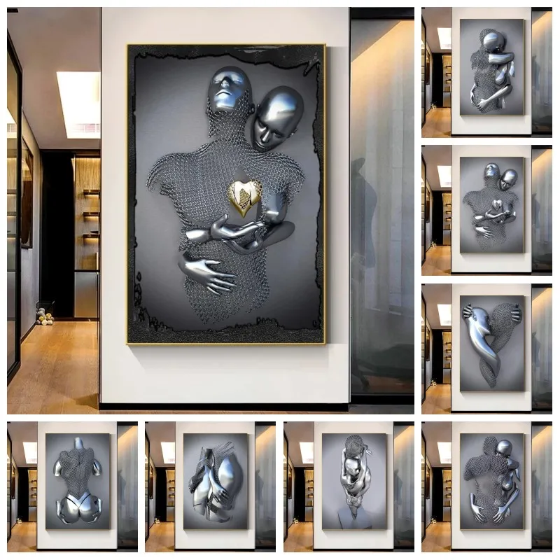 Современные парные металлические фигуры статуэтка Картина на холсте скульптура
