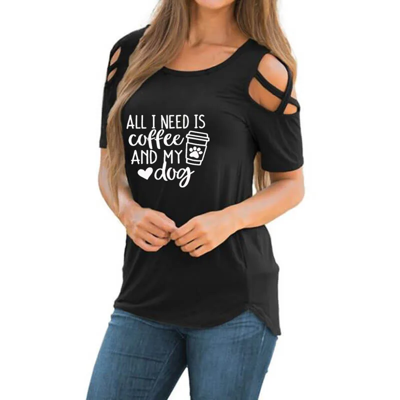 Все что мне нужно это кофейный и мой собачий принт лапы футболка для женщин