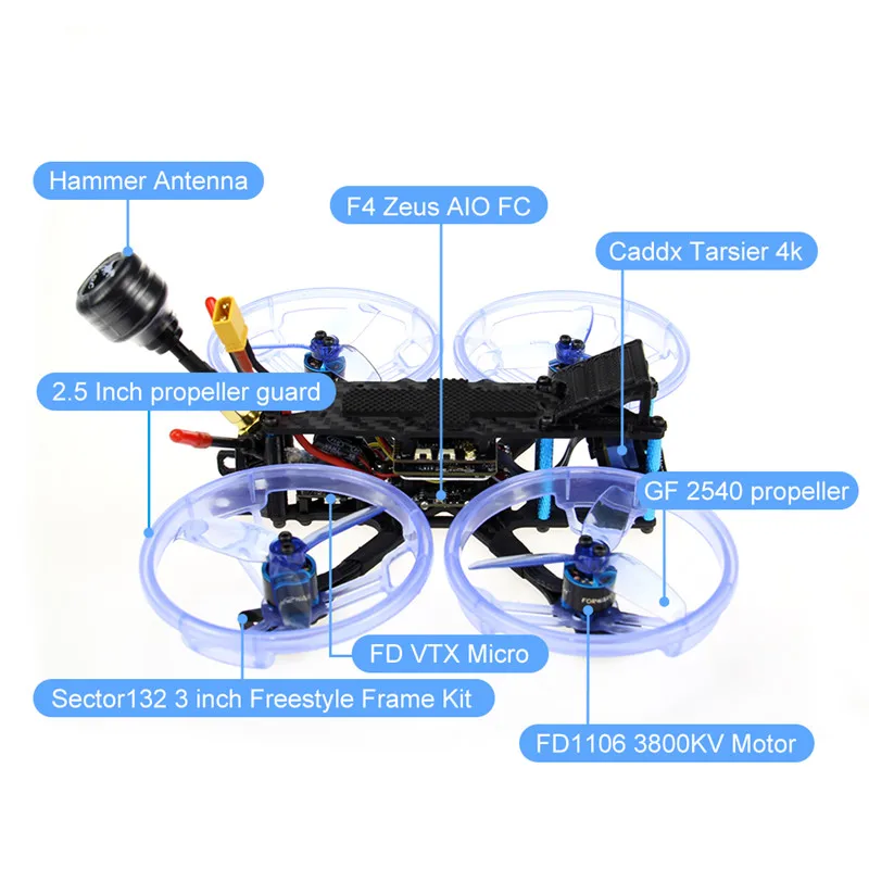 Квадрокоптер HGLRC Sector132 4K 132 мм F4 3 4S 2 5 дюйма FPV Racing Drone PNP BNF W/ Caddx Tarsier V2 комплект из