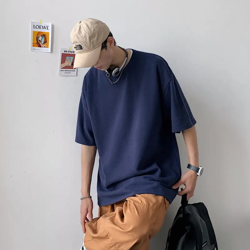 

Summer Cotton Short-sleeved T-shirt Men's Fashion Multicolor O-neck Tshirt Men Streetwear Korean Loose Casual T Shirt Mens S-3XL