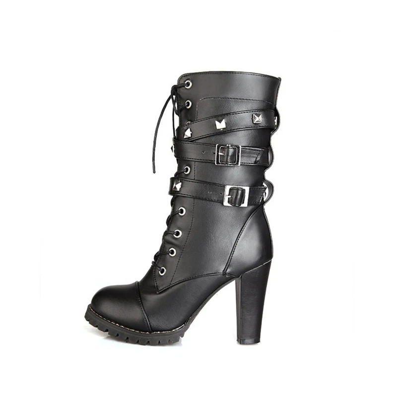 Модные женские осенне зимние сапоги до середины икры пикантная обувь на высоком