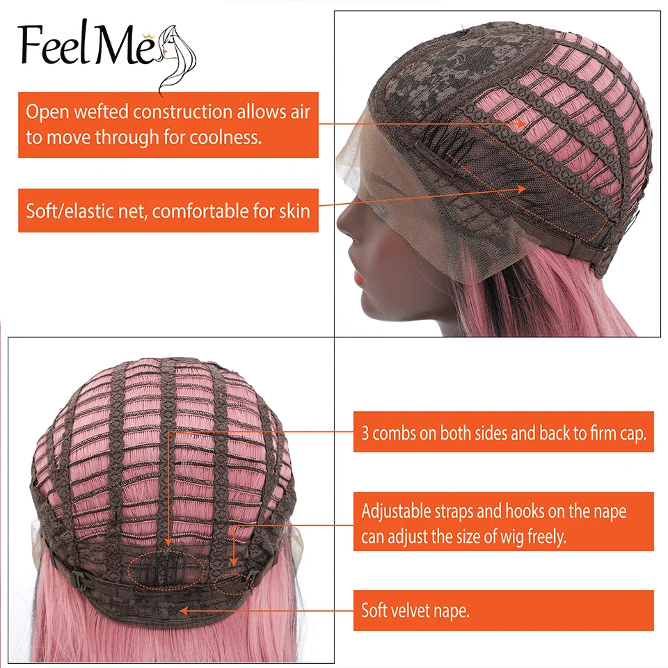 

T Part Synthetic Wigs Heat Resistant FEEL ME HAIR Ombre Pink Straight Shoulder Length For Black/Pink Women Cosplay