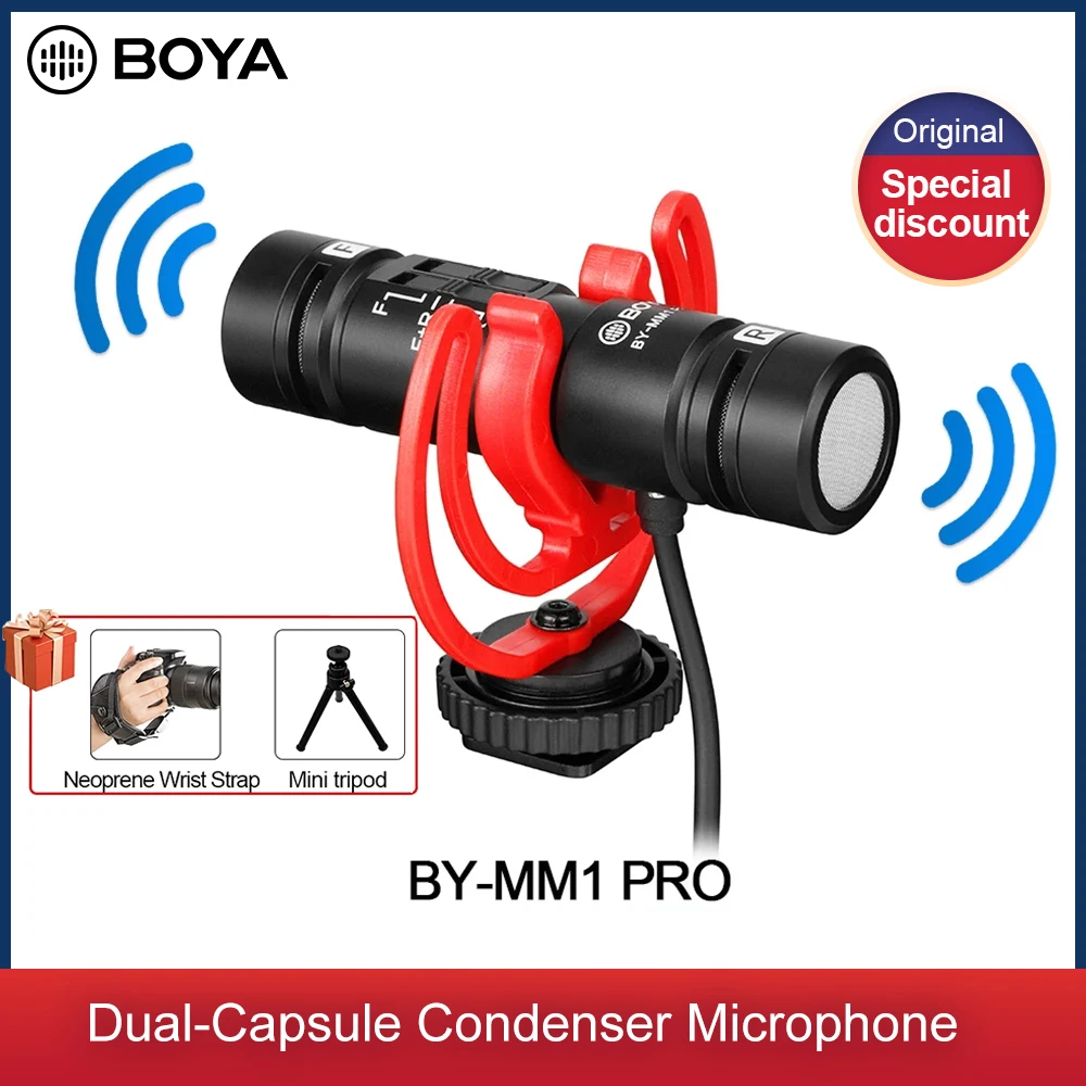BOYA BY MM1 Pro стерео микрофон с двойной головкой для смартфона Vlog ПК прямая