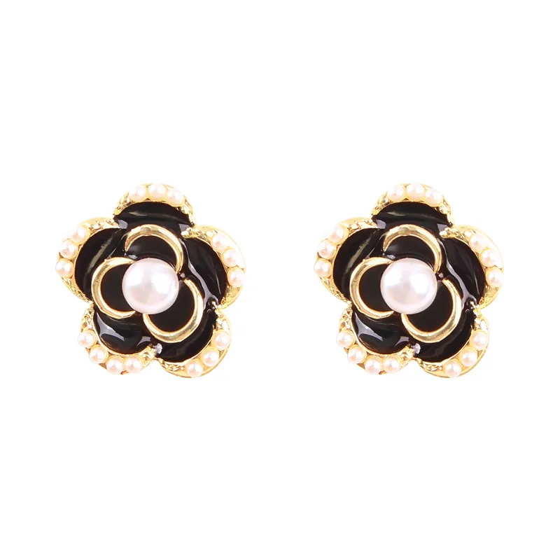 

Korean Fashion Black Rose Pearl Earrings for Women Girls Cold Wind Stud Earring Temperament Party Wedding Jewelry Accessories