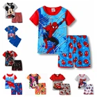 Летний комплект детской одежды для мальчиков, пижама Холодное сердце для маленьких девочек, детская одежда для сна с коротким рукавом, пижама Человек-паук, комплект из топа и брюк, 2 шт.компл.