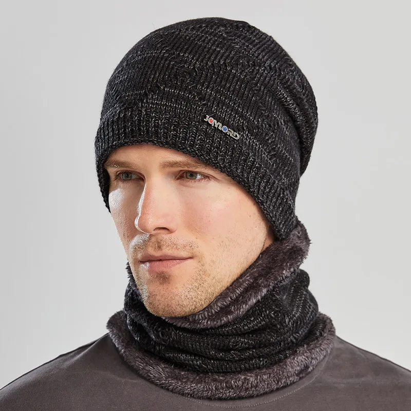 

Autumn and Winter Hat Men's Knitted Woolen Cap Warm Scarf Two-Piece Set Cycling
