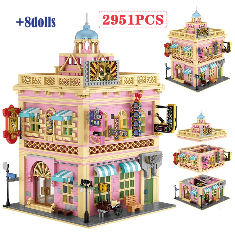 

Mini City Street View Traditional Castle House Architecture Building Blocks Friends Villa Figures Bricks DIY Toys For Children