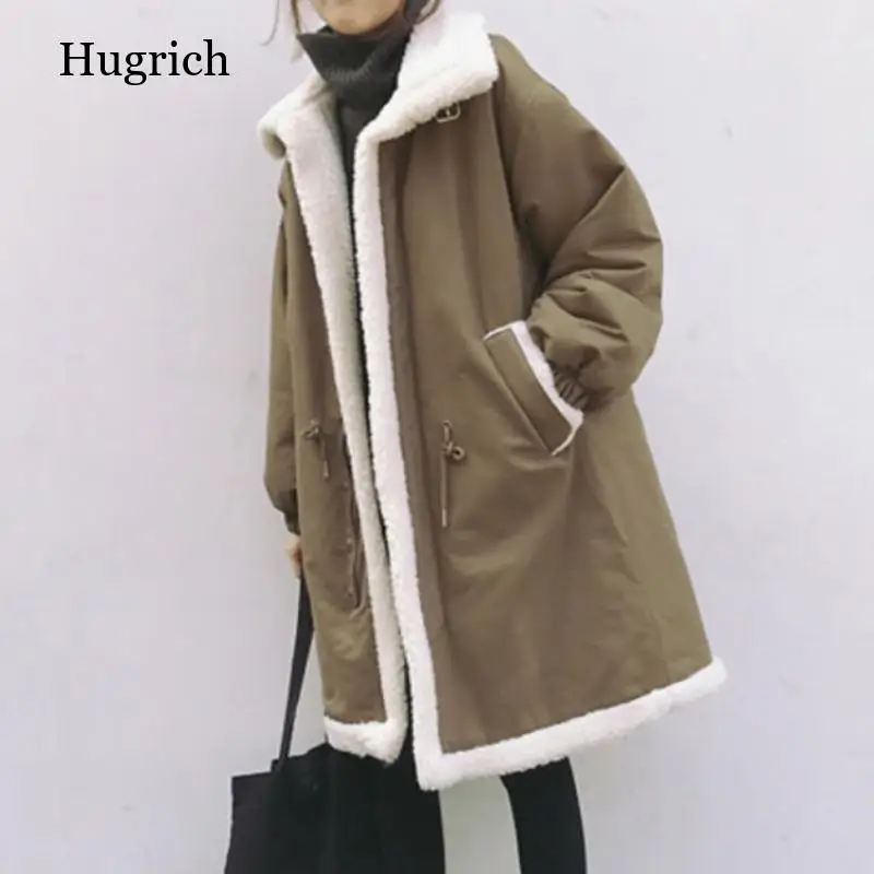

Women Cotton Padded Jacket Long Faux Lambswool Overcoat Loose Parka Winter Thick Overcoat