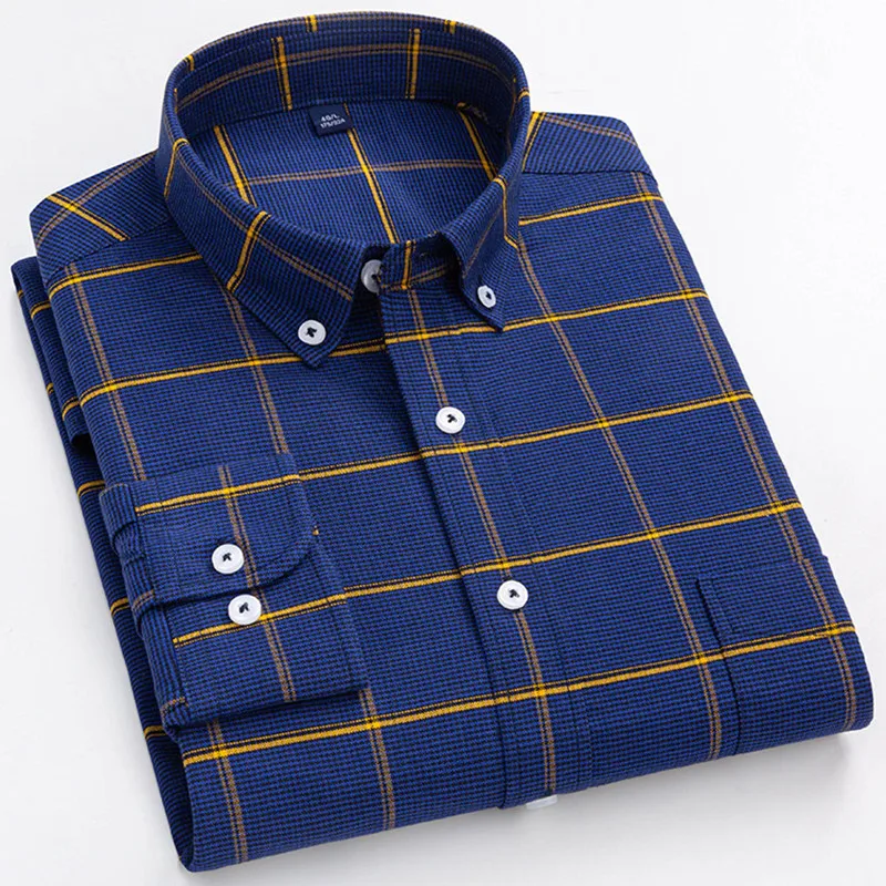 

Рубашка мужская клетчатая в стиле «Оксфорд», модная блузка из чистого хлопка с длинными рукавами, молодежная повседневная одежда в клетку, ...