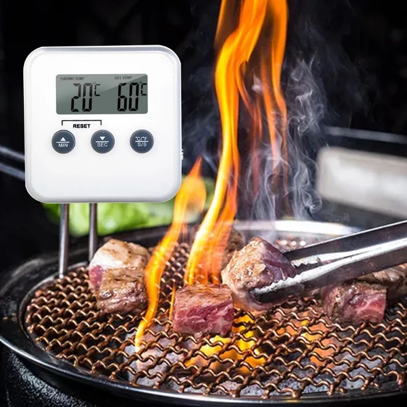 

Food Thermometer Detection with Timer Function & Probe Kitchen Cooking Temperature Alarm Oven Meat Barbecue