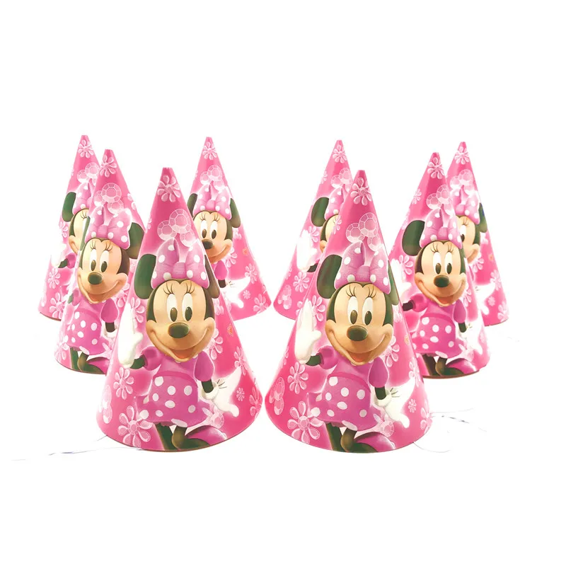 

8pcs/lot Disney Minnie Mouse Cartoon Disposable Paper Hats Girl Kids Baby Shower Favor Birthday Party Decorations Supplies Caps