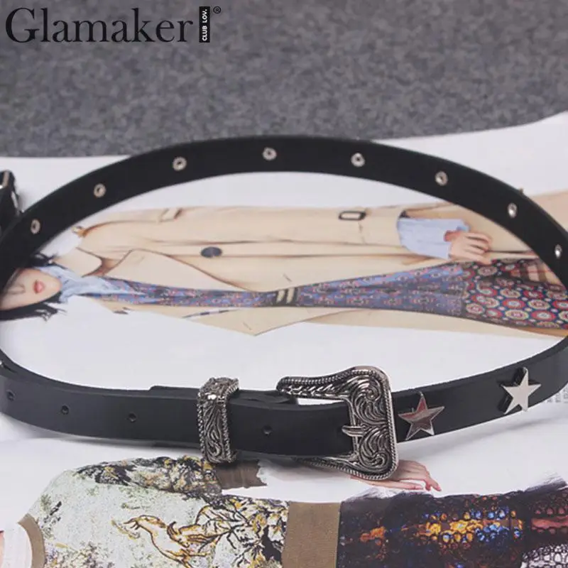 Glamaker Star женский широкий ремень для платья из искусственной кожи черный широкий пояс для женщин Винтажный пояс в стиле ретро аксессуары корейский стиль